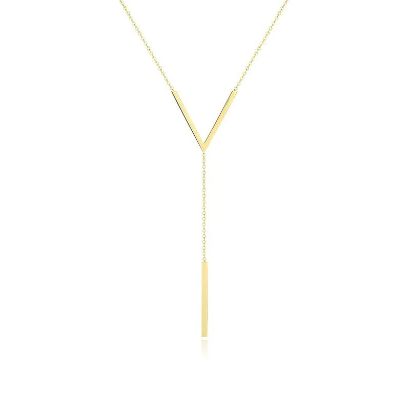 V Shape Stick Pendant Necklace for Women Ladies Dainty Long Chain Necklace Party Jewelry image 2