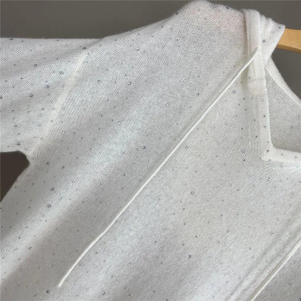 

Осенне-зимний новый женский кашемировый вязаный свитер с капюшоном на шнурке, инкрустированный бриллиантами