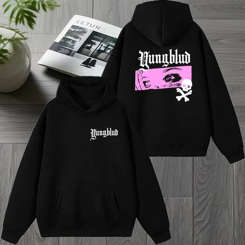 YUNGBLUD Eyes Double Sided Print Hoodie Unisex, Autumn Winter Warm Fleece Sweatshirt, Vintage Hip Hop Casual Tops for Men Women