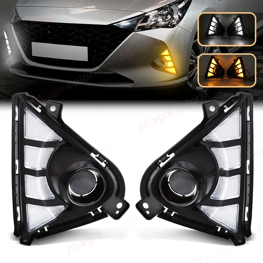 

For Hyundai Accent 2021 2022 2023 DRL LED Daytime Running Lights Front Bumper Headlight Fog Lamps Turn Signal Car Accessories