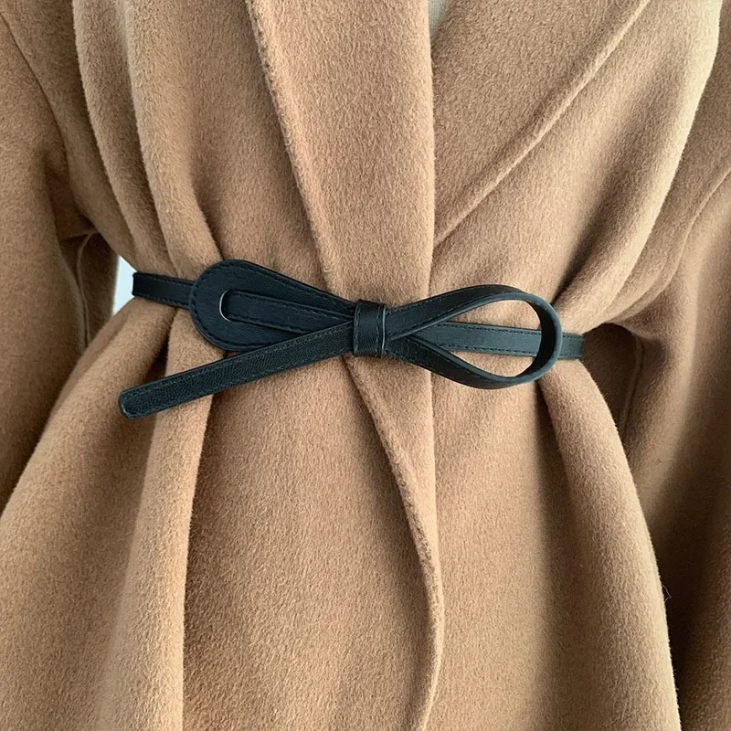 Thin Knot Belts for Women Belt Lady Waistband Soft PU Leather Belt Black Coffee Straps Wild Long Dress Coat Accessories Luxury