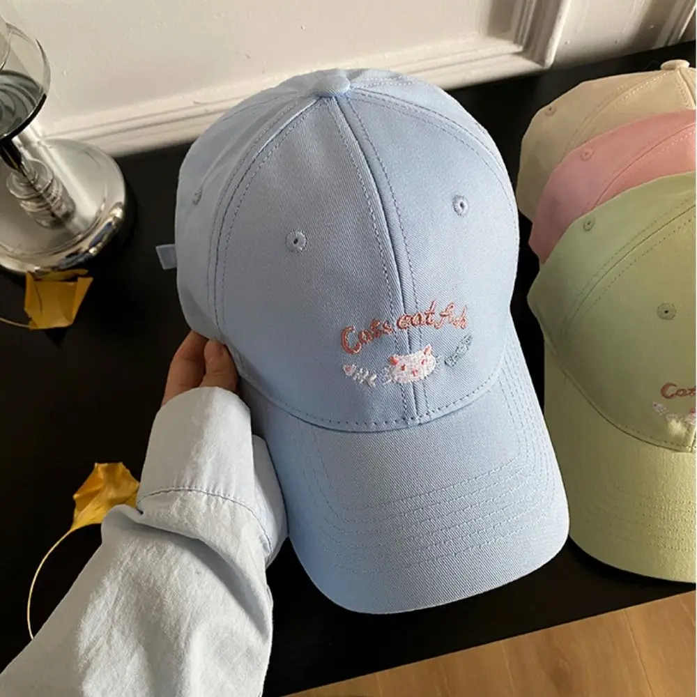 

Милая бейсболка с вышивкой в виде кота, мягкая солнцезащитная кепка Y2K для девочек