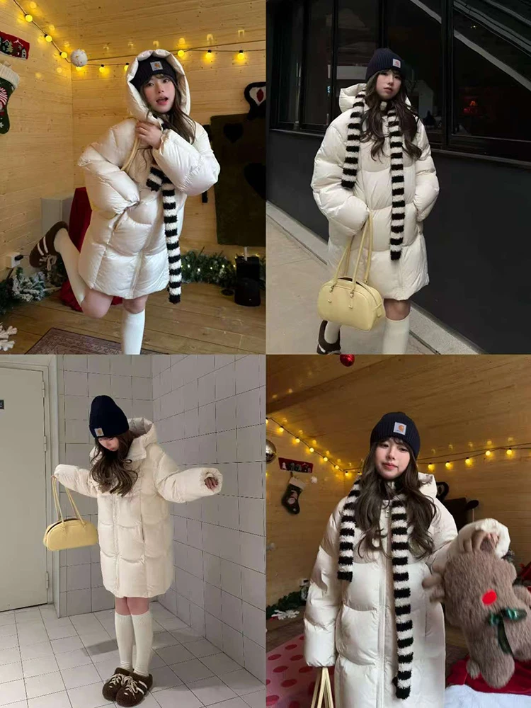 

Warmth Vegetable Orbs nut Cr Hooded Mid-Length Du down Puffer Jaet Bread Sle Coat Thiened Long Sve Zipper C...