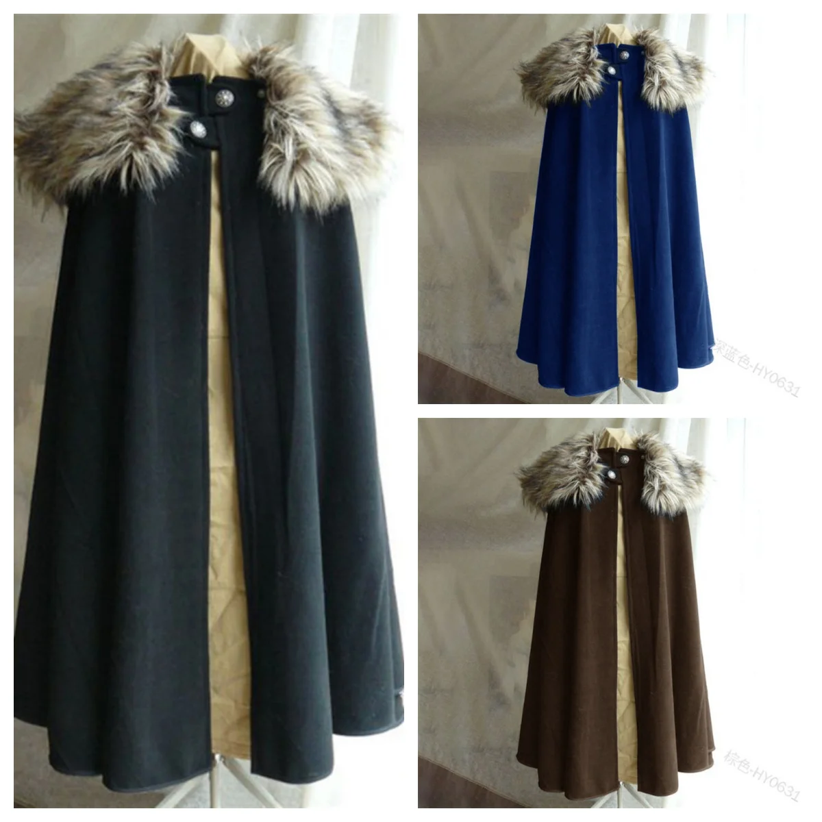 

Medieval Renaissance Vintage Fur Collar Cape Cloak - Stage Performance Art Photography Cosplay Costume 2026