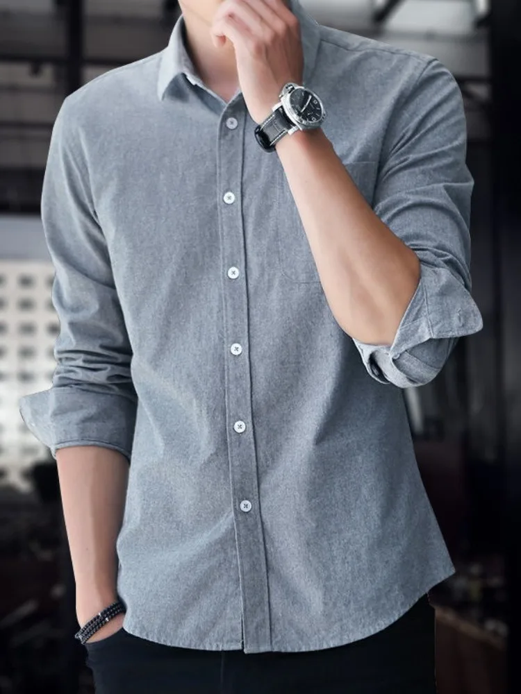 spring-new-casual-oxford-cloth-men's-long-sleeve-shirt-stylish-versatile-fashionable-ear-cover-autumn-wear-accessory