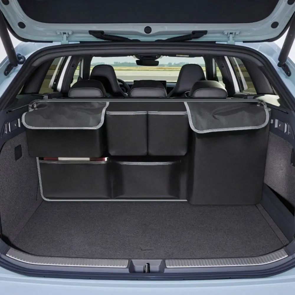 

Car trunk storage bag Folding car back seat hanging bag Oxford cloth Multiple pockets Organisers with 2 Net bag for car interior
