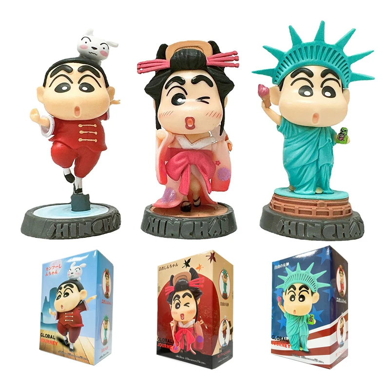 10cm Anime Crayon Shin Chan Figure Nohara Shinnosuke Action Figures Statue of Liberty Cake Decoration PVC Collection Model Toys