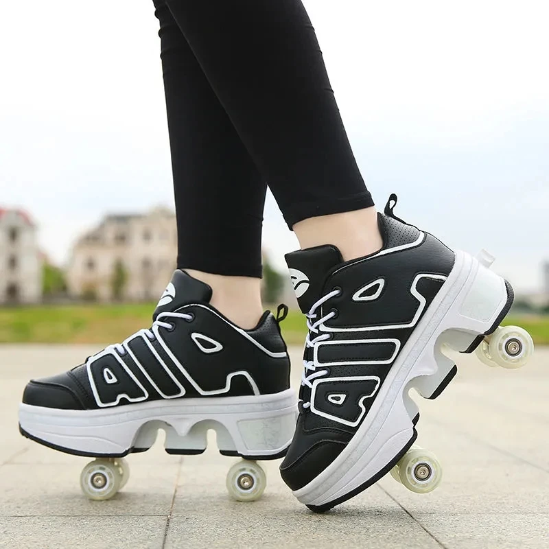 Deformation Roller Skates 4 Wheels Skate Shoes Parkour Sports Skateboard Shoes Unisex Sneakers Children Roller Skates Kid Shoes