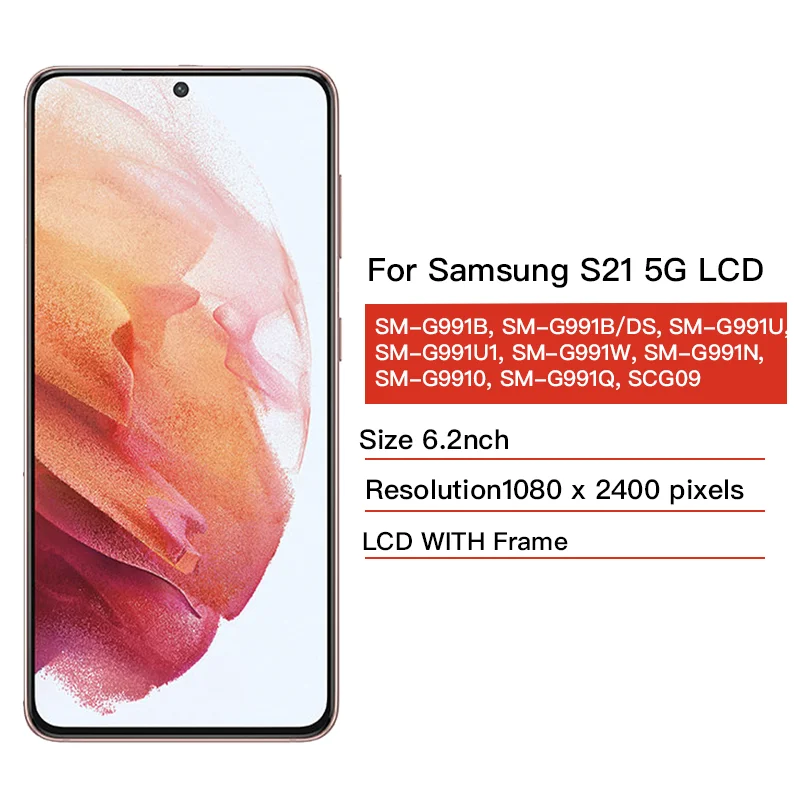 Ekran TFT do Samsunga S21 5G G991B G991N G991U Wyświetlacz LCD Ekran Dotykowy Digitizer do Samsunga S21 LCD z Ramką — zdjęcie produktu 2