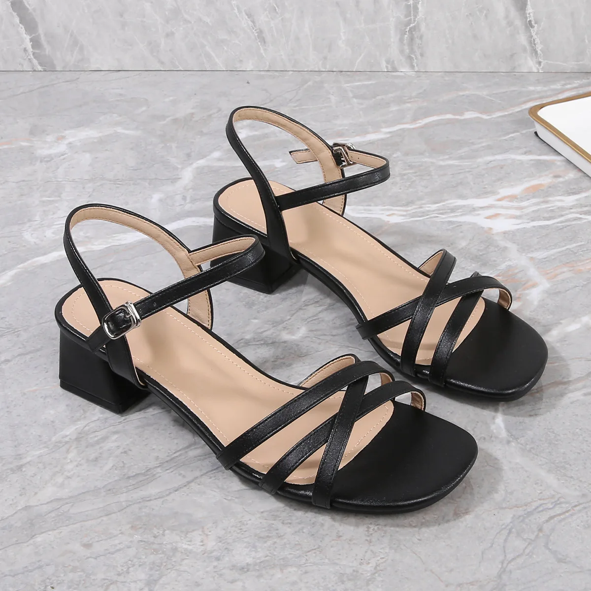 Sandals 2026 Summer Women's Shoes Coarse Heel One Button Strap High Heel Versatile Women's Shoes