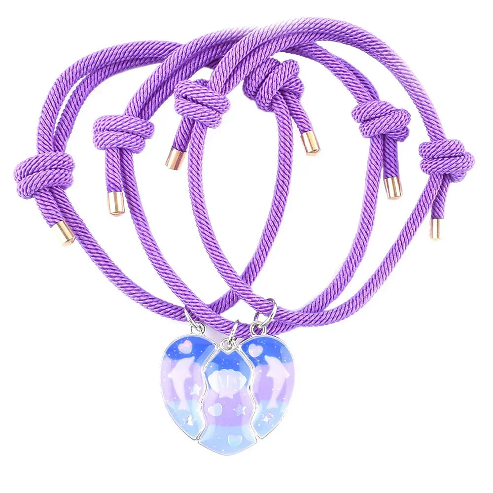 3pcs Gradient Heart Shaped Magnet Bracelet, Lovely Dolphin Friendship Bracelet Set of Handmade Weaved Jewelry for Friends 2025