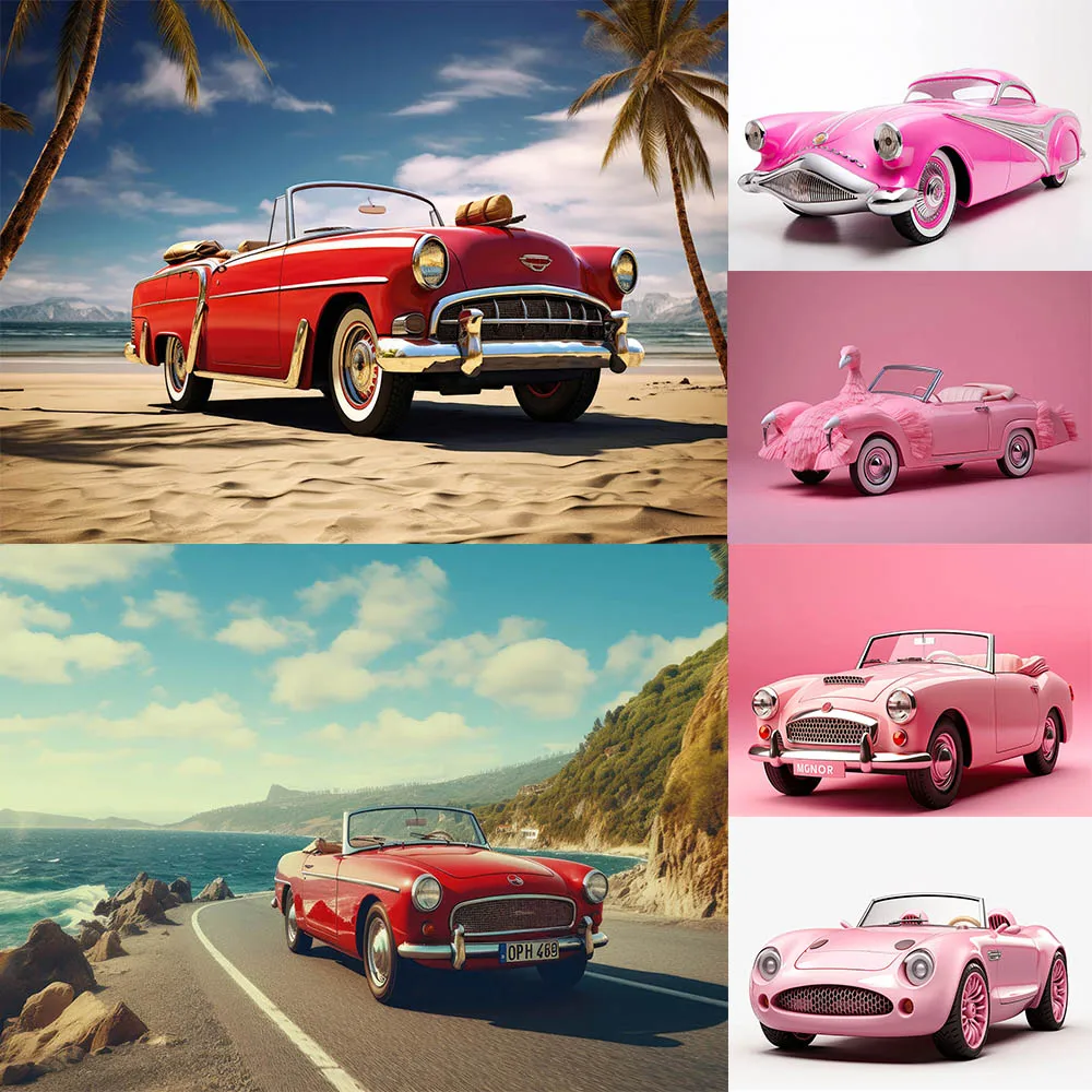 

Pink Car Beach Surf Shop Girls Princess Backdrop swimming pool Party Birthday Decor Tea Time Photography Photo Background