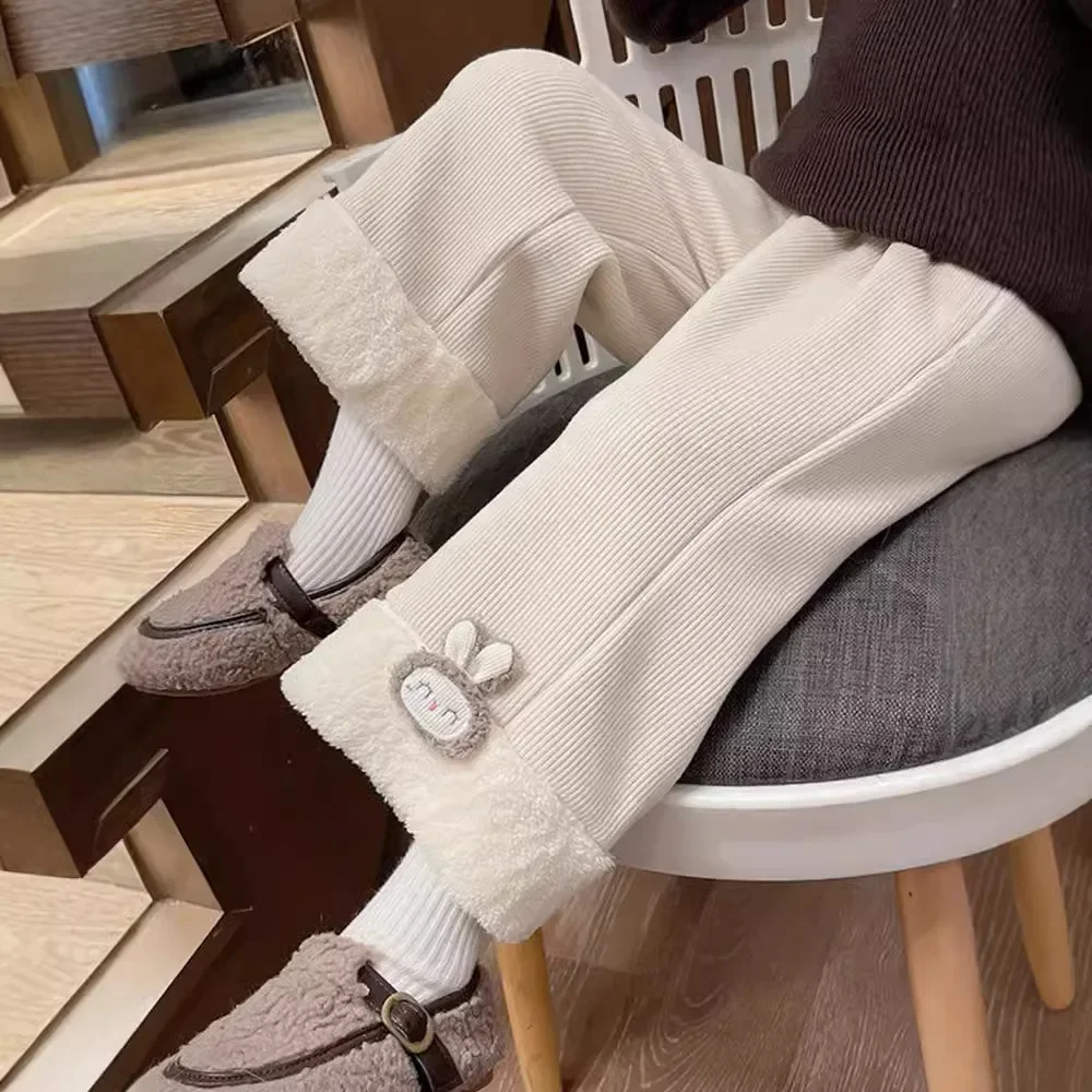 Mit Plüsch gefütterte Hose mit weitem Bein für Mädchen – verdickte Winterhose, modische, locker sitzende Freizeithose für Babys und Kleinkinder