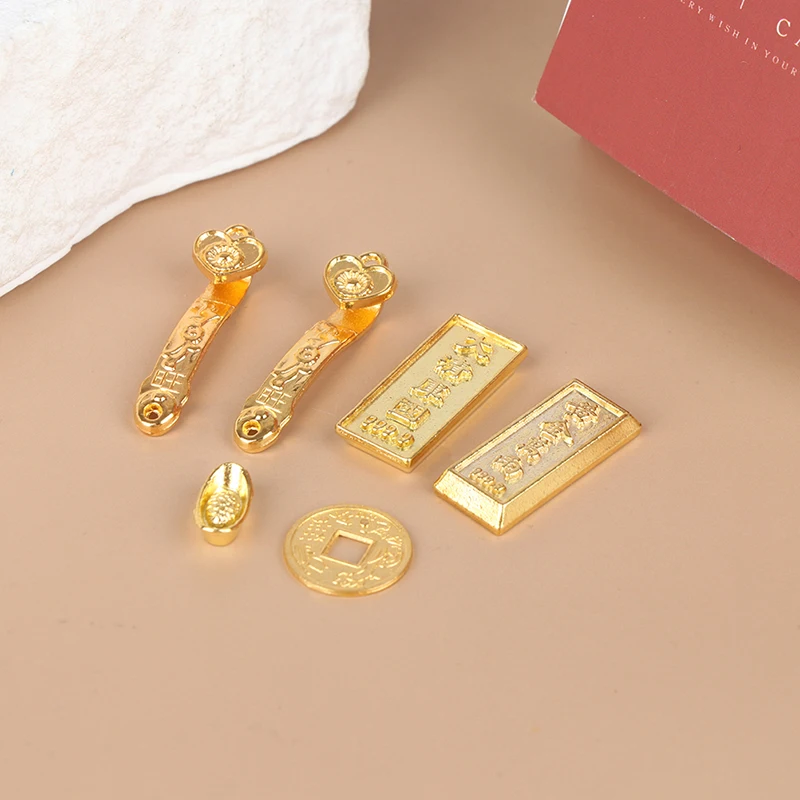 Doll House 1/2/10pcs 1:12 Miniature Model Doll House Accessories Mini Ruyi Gold Ingot Gold Bar Copper Coin Model Decoration