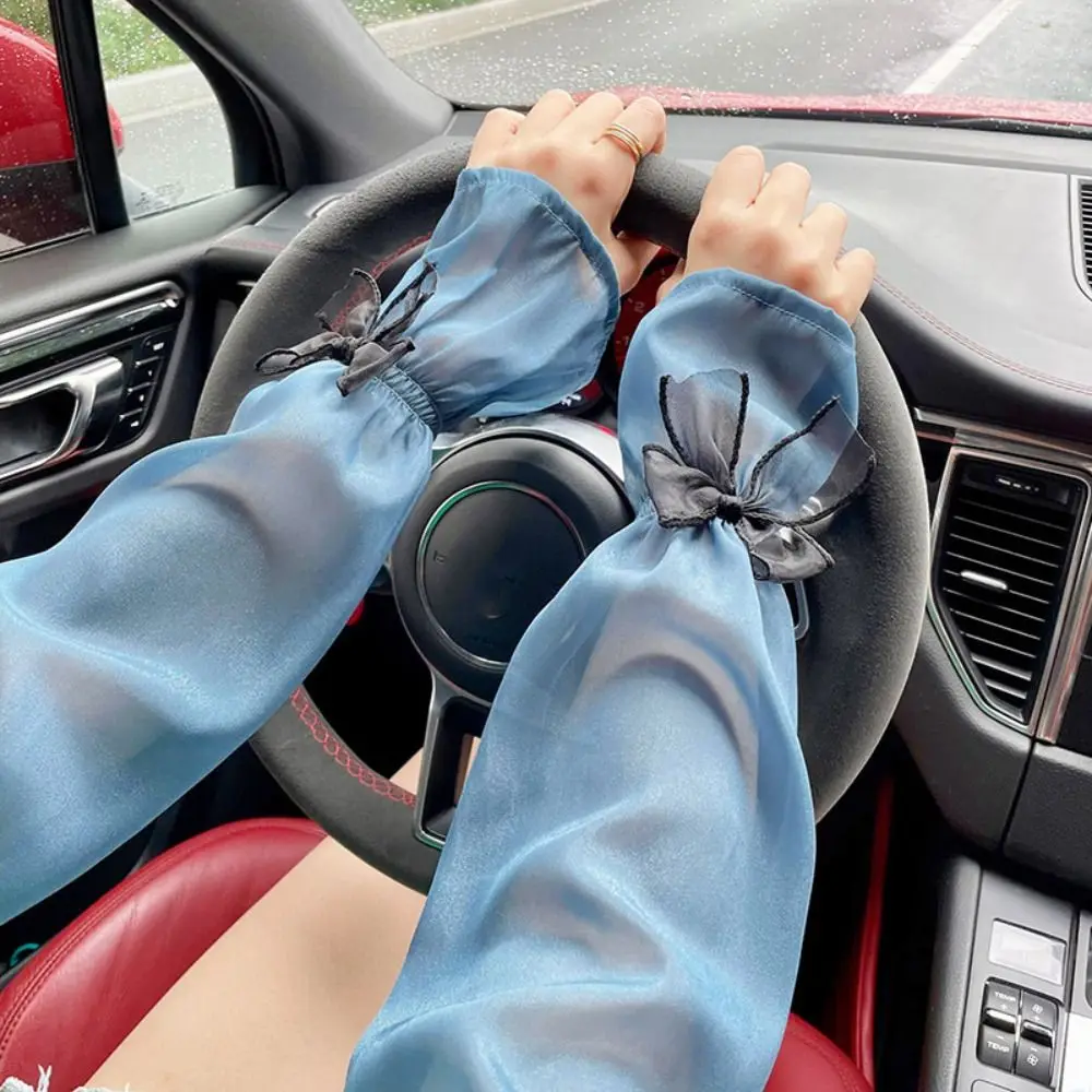 Sunscreen Sun Protection Long Arm Sleeves Breathable Fingerless Bow Ice Silk Sleeve Nylon Arm Covers Summer Arm Warmers Cycling