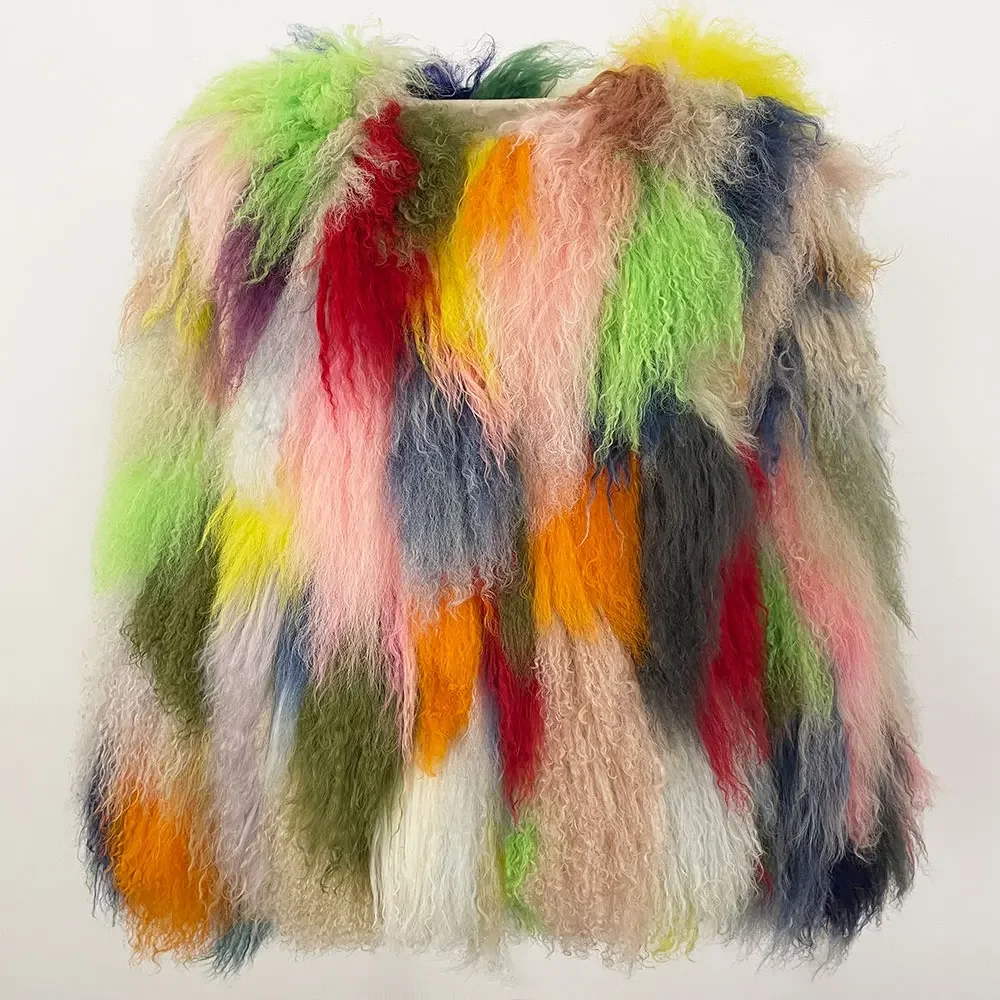 

OFTBUY Fur Coat Fluffy Outerwear Spring Winter Real Mongolia Sheep Fur Jacket Women Long Sleeve O-neck Tibet Sheep Fur Jacket