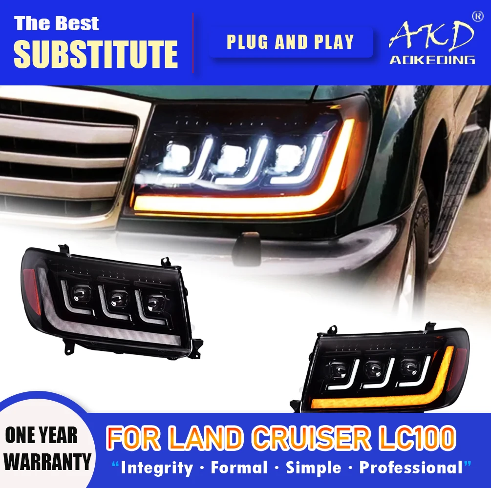 

AKD Head Lamp for TOYOTA Land Cruiser LED Headlight 1999-2007 Headlights LC100 DRL Turn Signal High Beam Angel Eye Projector