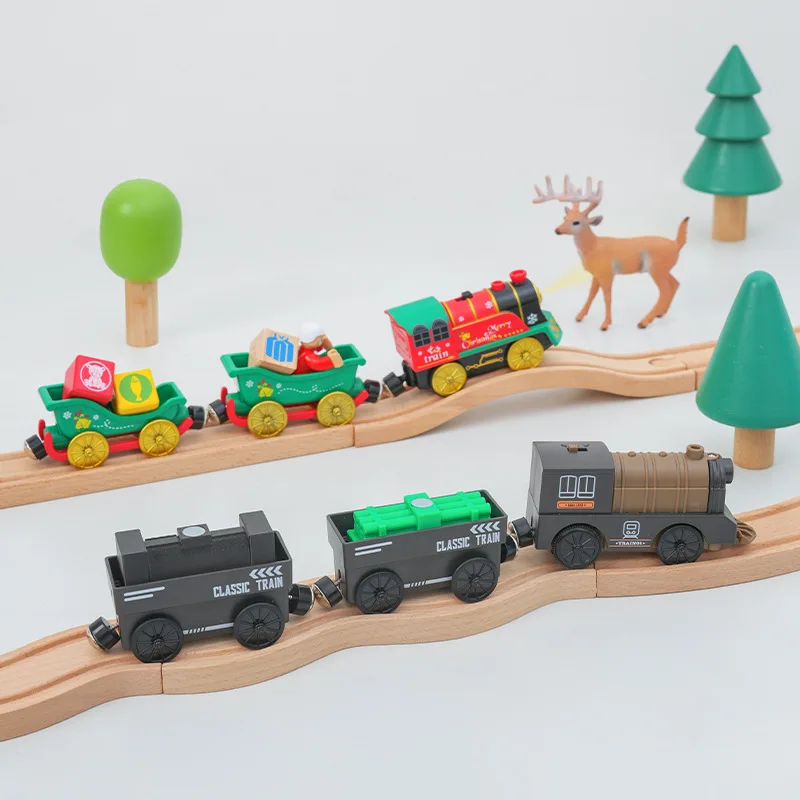 

Electric/Magnetic Attraction Retro Plastic Freight Three Section Track Small Train Toy+Wooden Animal Set,Children's Toy Gift,