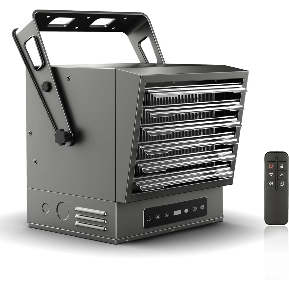 

Electric Garage Heater with Remote, Ceiling Mount Fan Forced Shop Heater with Digital Thermostat, 240V Hardwired Space HeaterCus