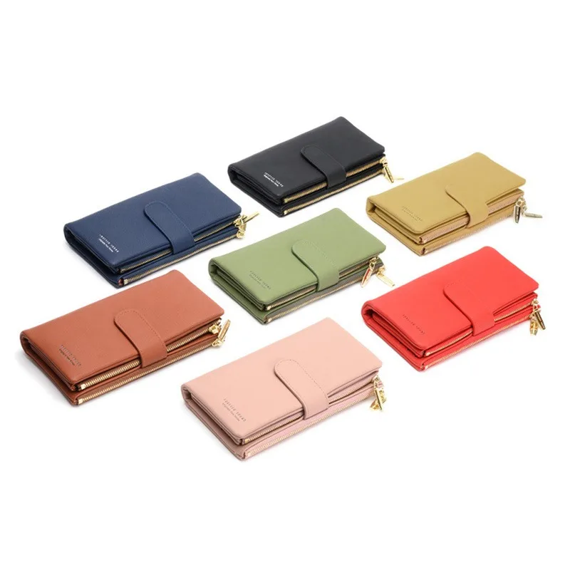 Women Long Wallet PU Leather Purse Female Three Folding Cell Phone Clutch Bag High Capacity Coin Purse Solid Color Card Holder