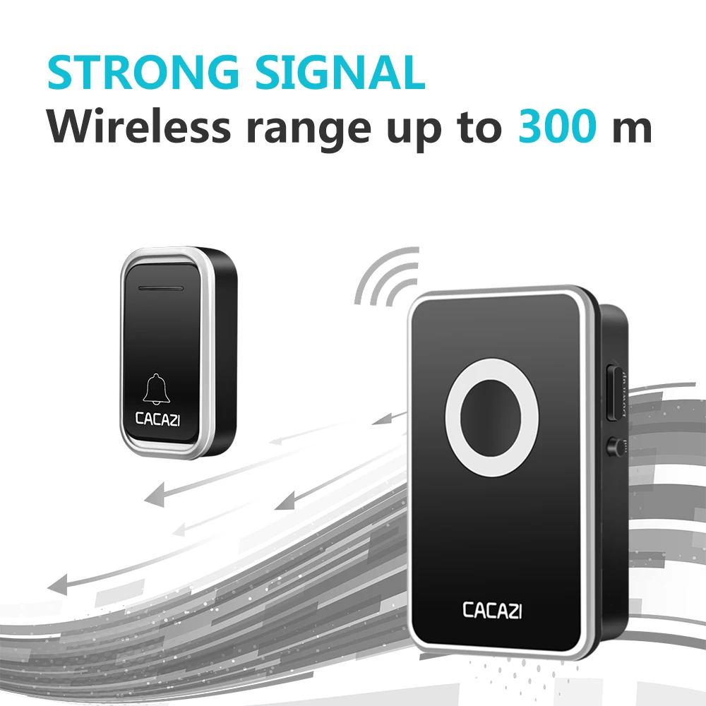 CACAZI Smart Wireless Doorbell Waterproof 1 2 Button 1 2 3 Receiver 300M Remote US EU UK Plug Home Call Ring Bell 38 Chimes