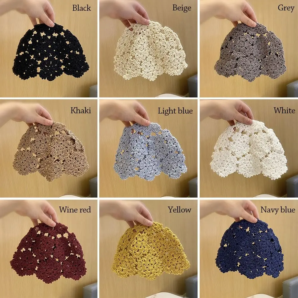 تنفس جوفاء خارج محبوك قبعة الزهور الدانتيل قبعة قبعة الصيف عارضة Skullies قبعة للنساء #3