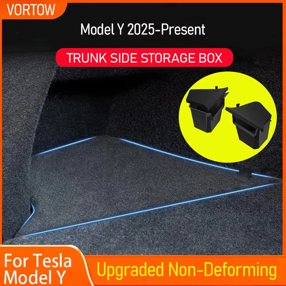 

Боковые контейнеры для хранения багажника для Tesla Model Y Juniper 2026 2025, органайзер для грузового отделения, ведро, коробка из ТПЭ и крышки для ковров, аксессуары