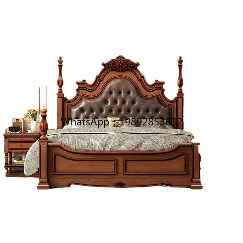 LYY American Retro Peach Core Wood Solid Wood  Luxury Carved High-End Master Bedroom Bed 1.8m Double  Wedding