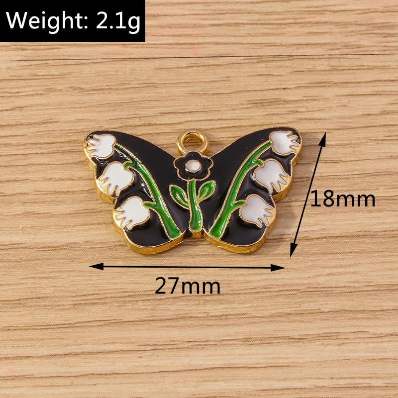 Tusember 10 Stück, 4 Farben, Emaille-Lilien-Schmetterlings-Anhänger für DIY, niedliche Ohrringe, Halsketten, Armbänder, modische Schmuckaccessoires – Detail 1
