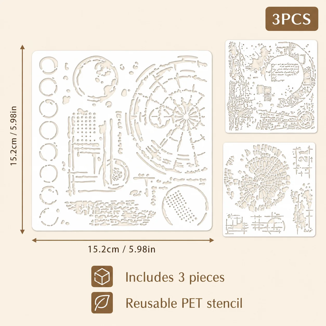 3Pcs 6x6in Mixed Media Stencil - Photography Model ulasan dan harga