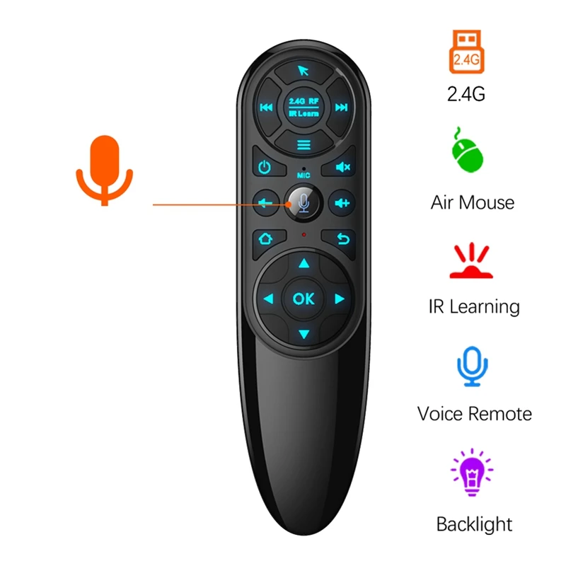 Voice Remote Control 2.4G Wireless Air Mouse With Gyroscope Backlit IR Learning For Android TV Box