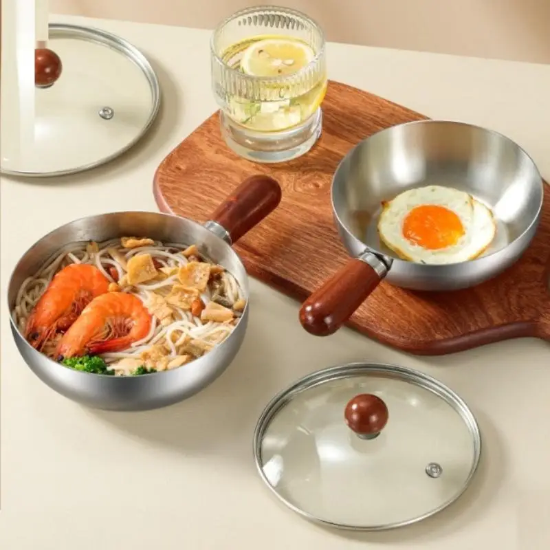 17cm Stainless Steel Pot with Walnut Handle, Single-Serve Bowl for Fruit Salad, Yogurt & Breakfast, Restaurant Quality view 3