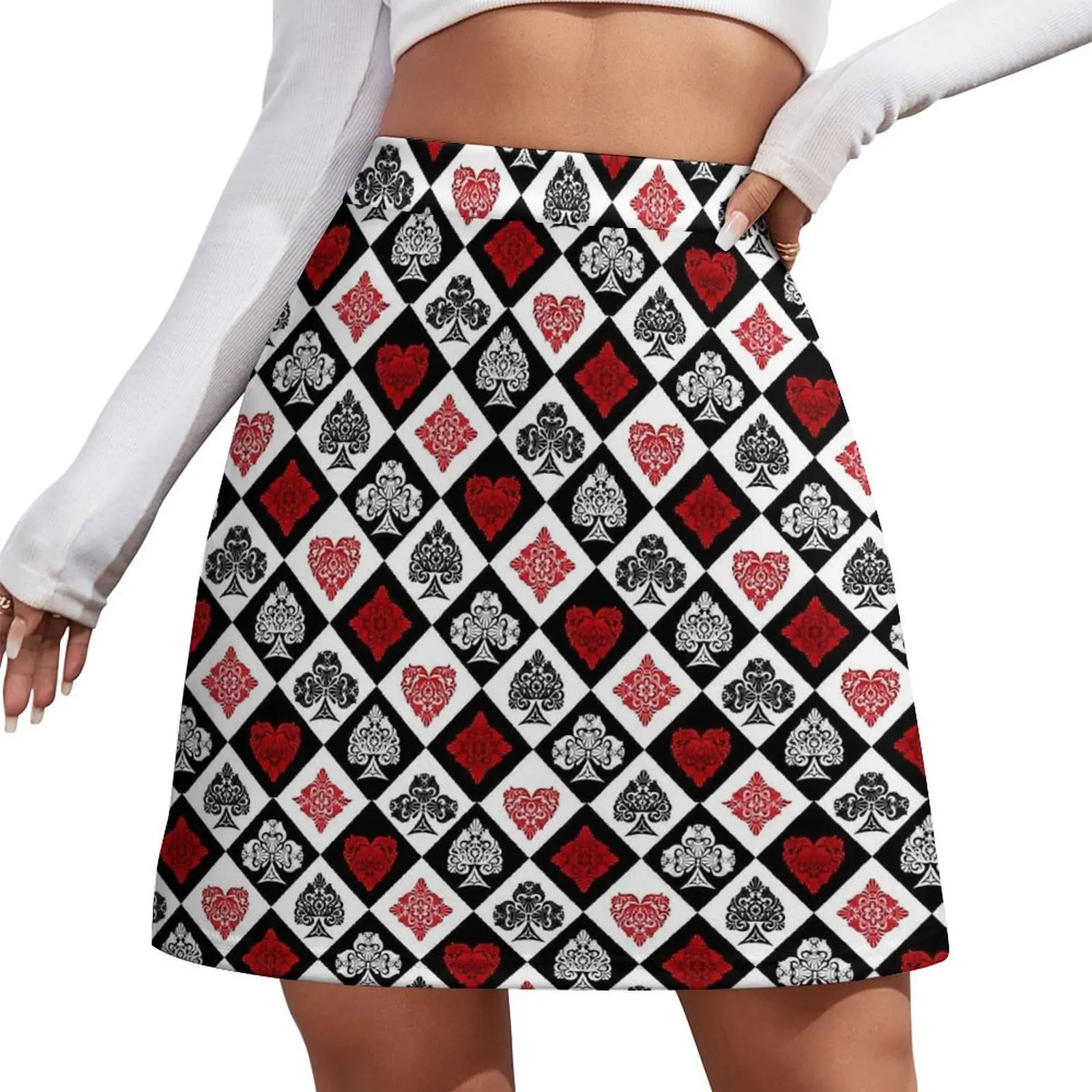 Vintage Playing Card Symbols Skirt  Korean Fashion Casual Skirts Ladies Elegant Mini Skirt Design Clothing Birthday Gift