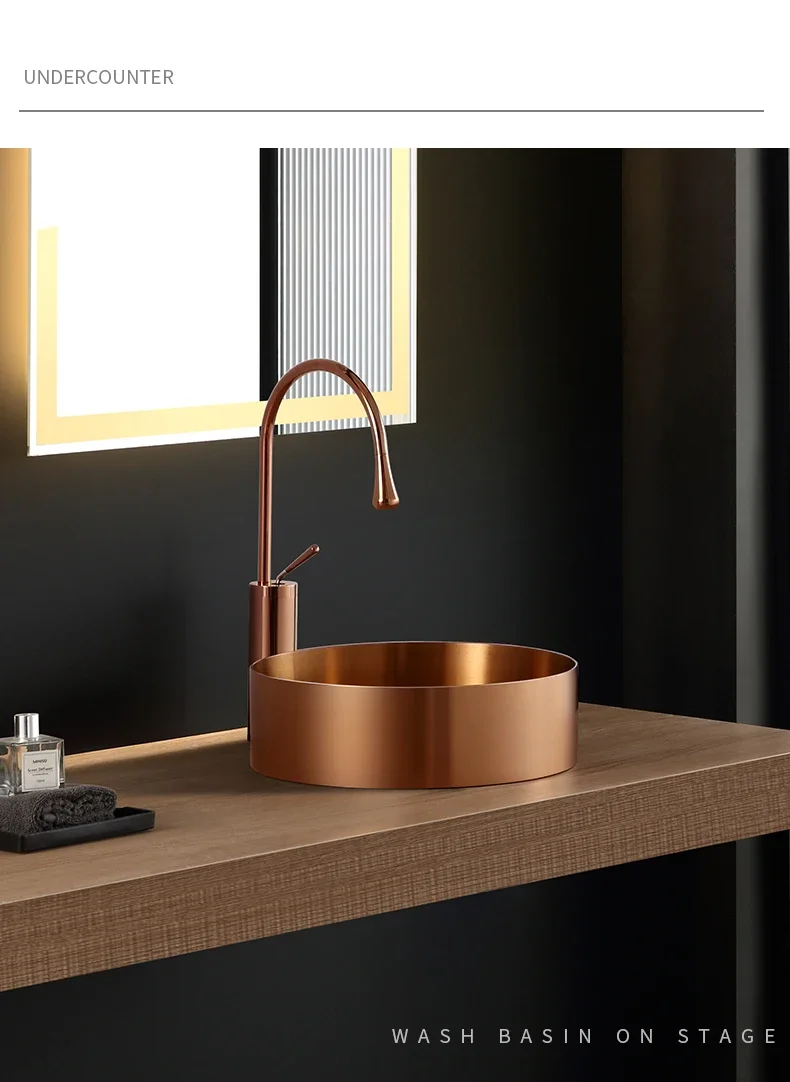 High Quality Modern Rose gold stainless steel washbasin, single basin bathroom, home basin, B&B, American washbasin