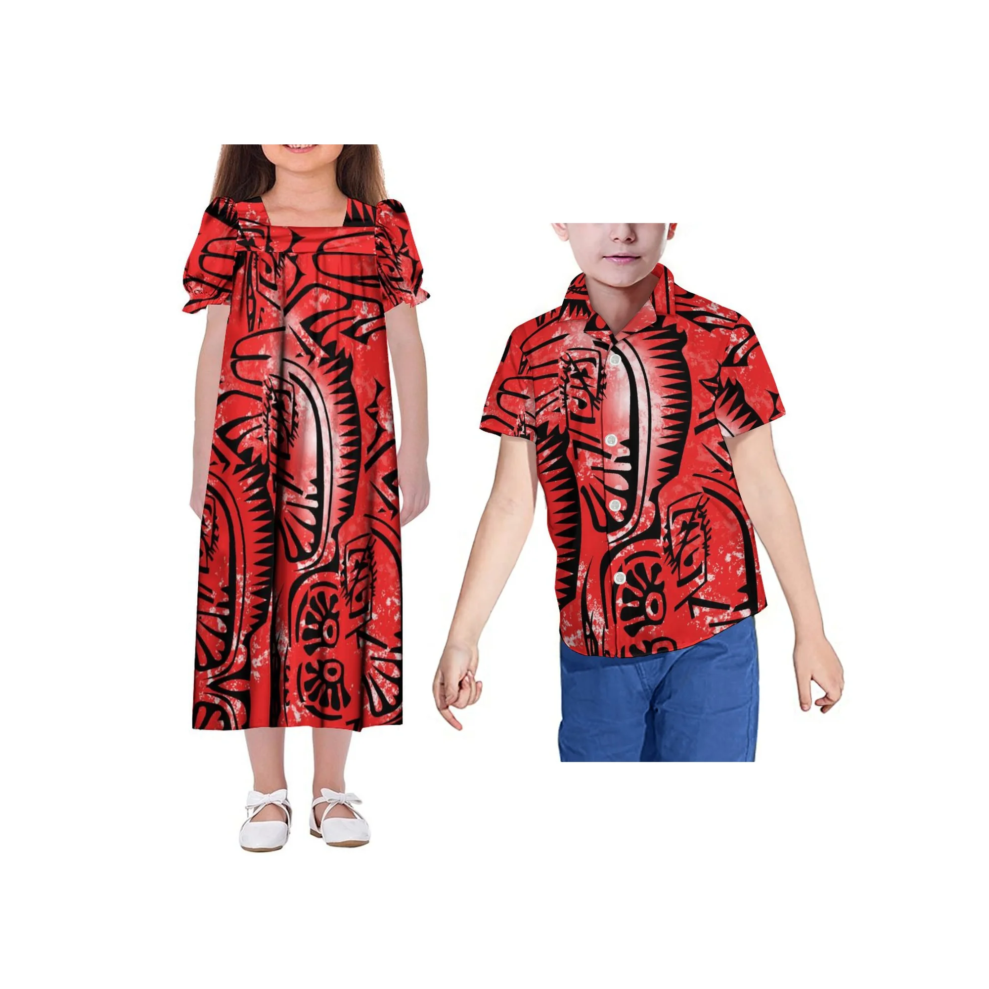 New  Children Skirt Summer Short Sleeve Kid Suit Children Shirt Polynesian Custom girl'S Mumu Dress