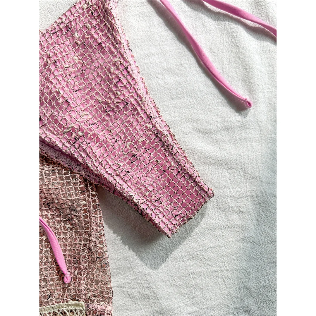 Mit Rock, gewelltem Ausschnitt, Neckholder-Bikini, Damen-Badebekleidung, dreiteiliges Bikini-Set, gepolsterter Badeanzug, Badeanzug, Schwimmanzug V8482 – Detail 14