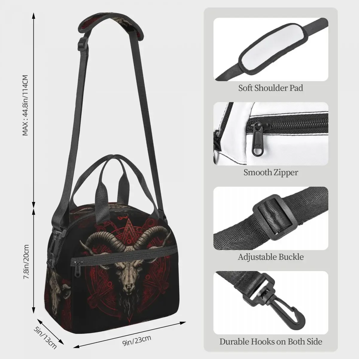 Occult Satanic Baphomet Goat In Pentagram Lunch Bags Bento Box Lunch Tote Picnic Bags Cooler Thermal Bag for Woman Girl Work