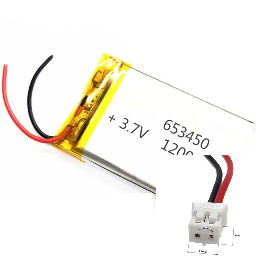 3.7V 1200Mah 653450 litowo-polimerowa bateria Li 2.0 JST 2Pin do aparatu MP3 inteligentny zegarek POWER BANK GPS MP4 TABLET