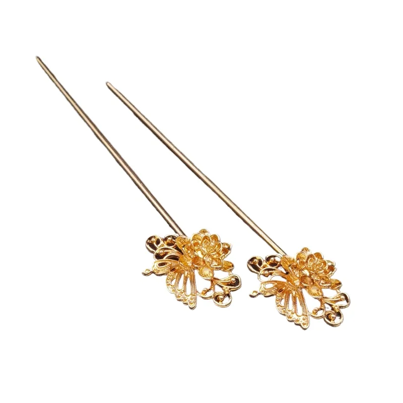 

Golden Floral Hair Stick Forks Chinese Hanfu Hair Accessories Simple Tiaras Headdress Vintage Party Hair Jewelry Mariage Bijoux