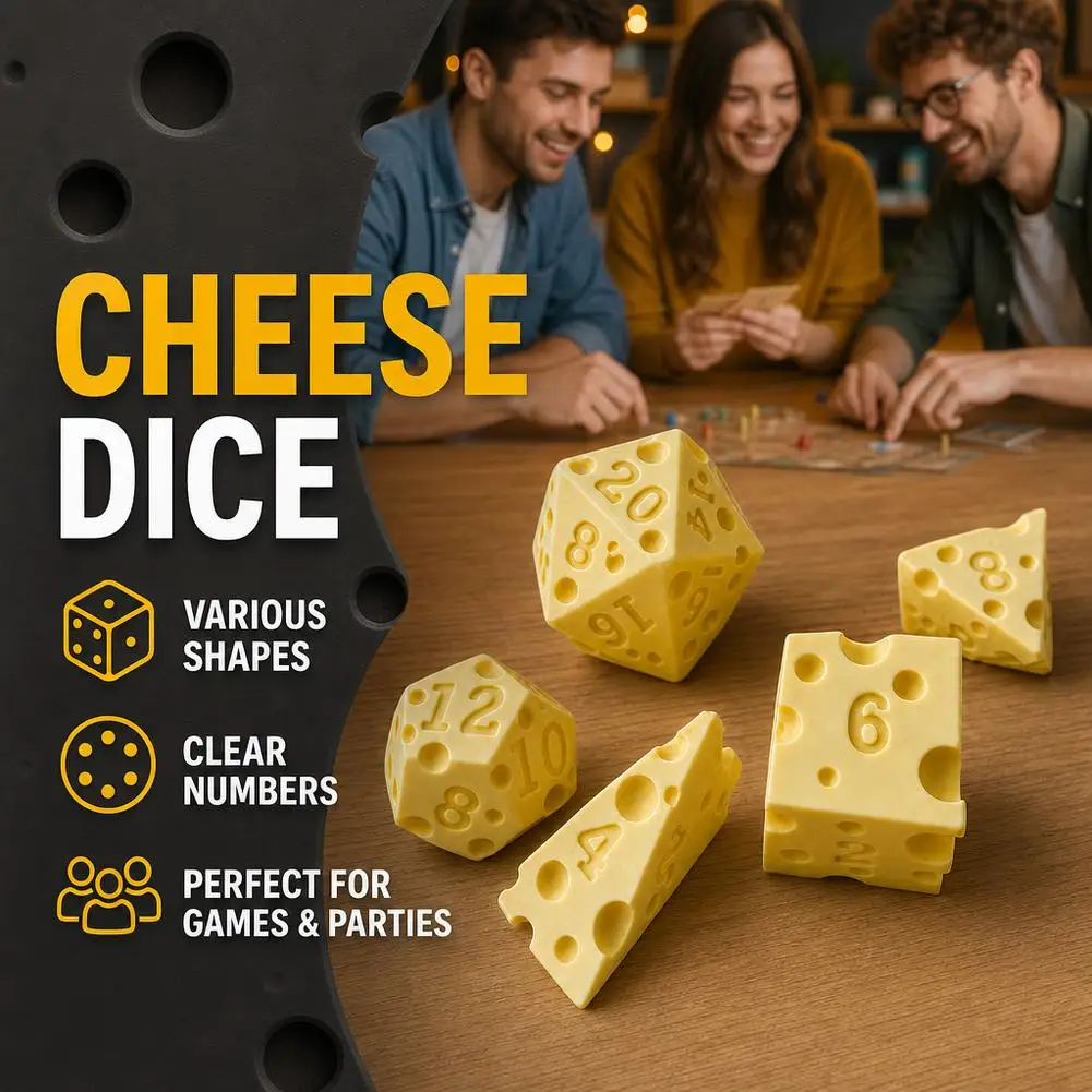 3D-Gedrucktes Käse-Polyeder-Würfelset mit Aufbewahrungsbox Neuartiges DND RPG Brettspiel D20 D12 D10 D8 D6 D4 Party-Zubehör – Detail 5