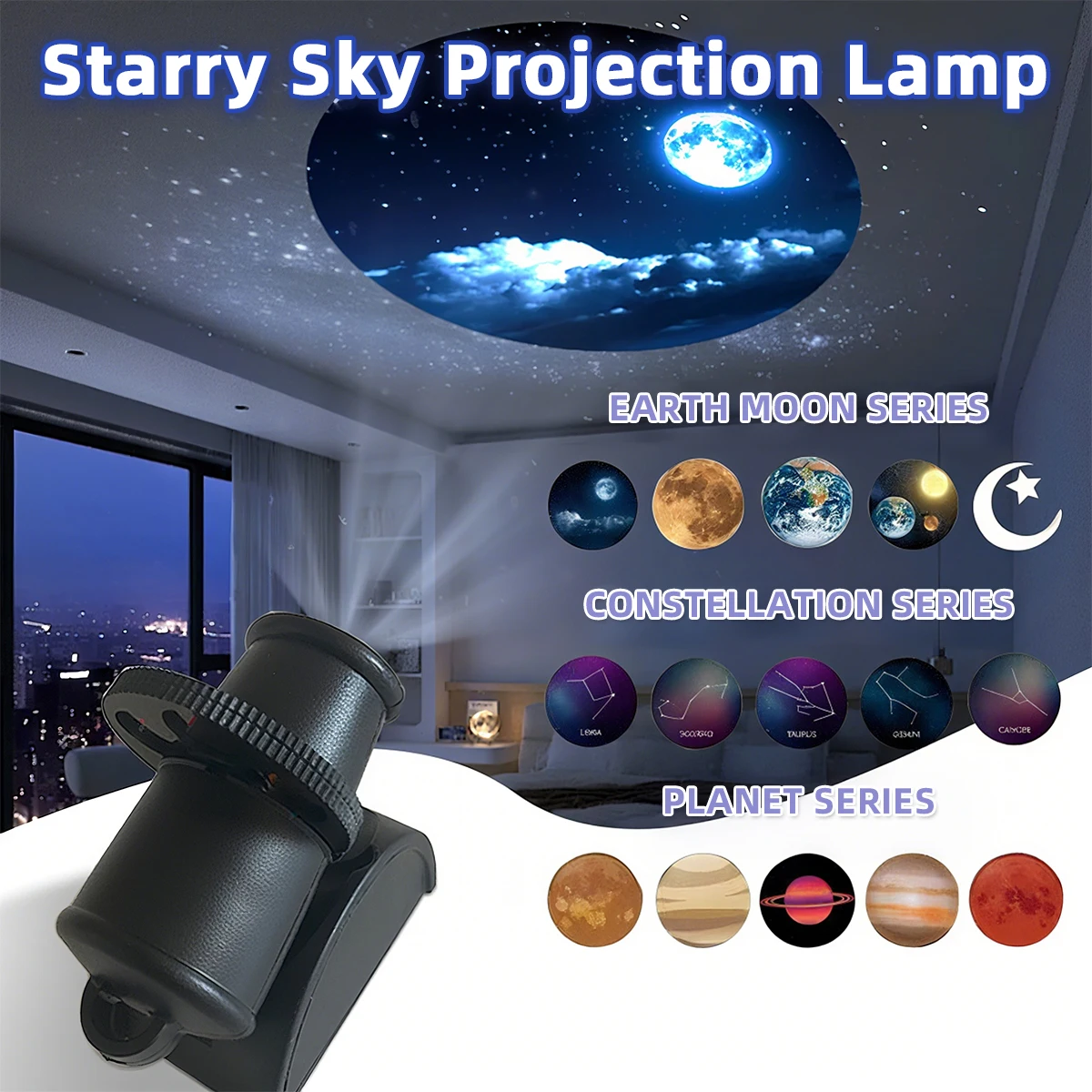 Lámpara de proyección de Luna USB, proyector de planeta, luz LED nocturna reemplazable, fondo de constelación de tierra, lámparas de pared de ambiente