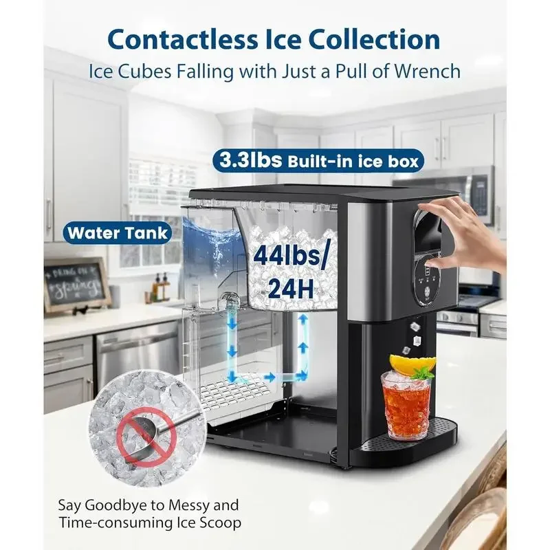 COWSAR Nugget Ice Maker Dispenser, Self Dispensing Pellet , 44lbs/24H,  3.3lbs Ice Storage, Ice Full Indicator, Self-Cleaning