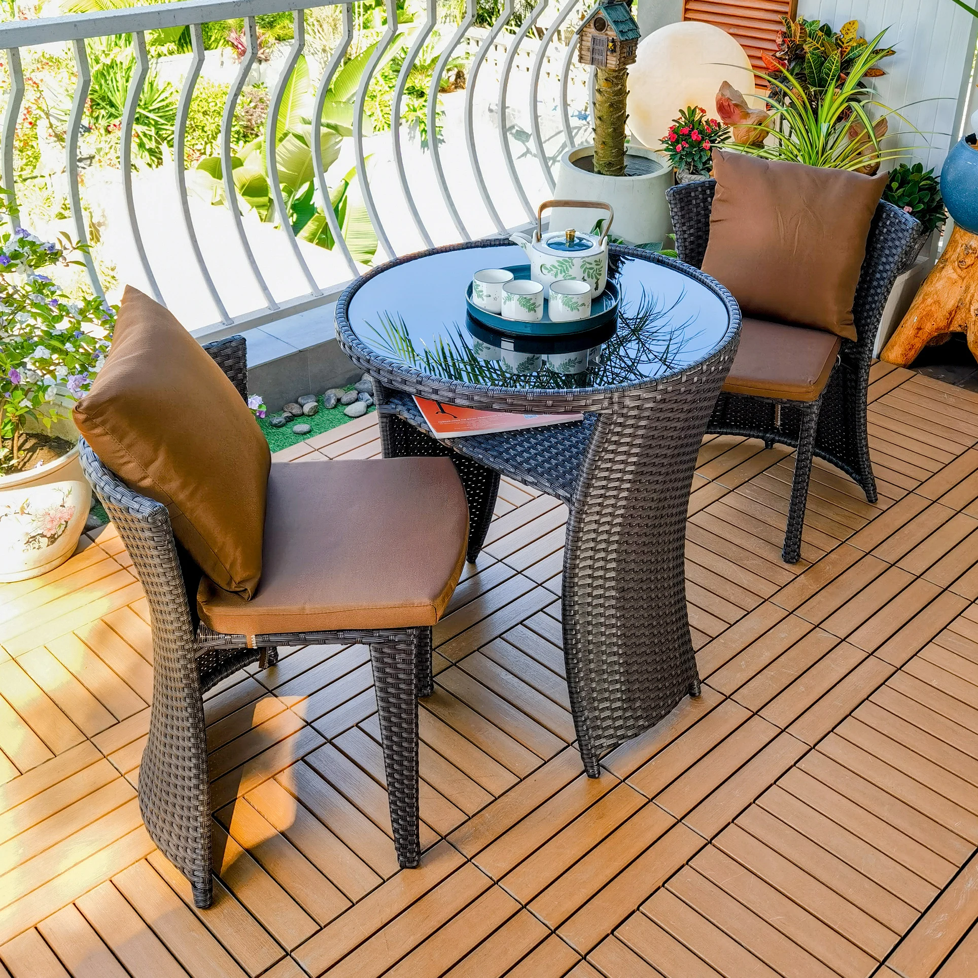 Colorful Combined Balcony Set Outdoor Garden PE Rattan Table Set
