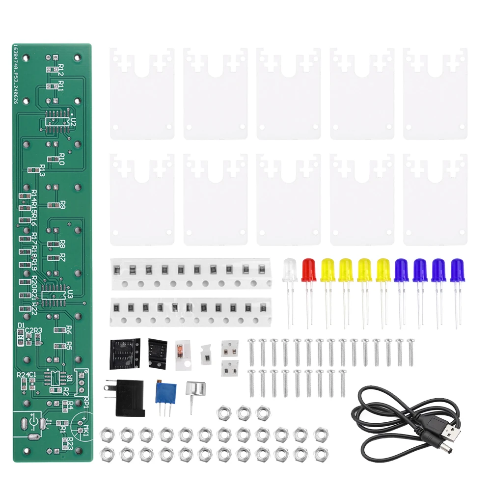 DIY Sound Control LED Music Spectrum Electronic Kit Crystal Column Audio Display PCB Soldering Practice Kit LM339 LM358 DC5-12V