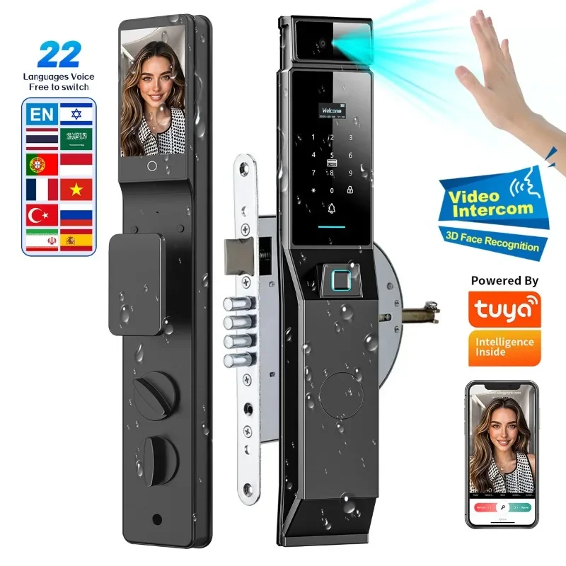 IP66 Waterproof Palm & Facial Recognition Smart Door Lock Secure Digital Lock With Israeli 6068 Mortise Lock Body For Home Entry