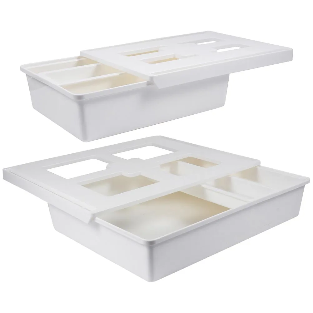 

2pcs Under Desk Drawer White Pen Box Office Supplies Stationery Container Hidden Organizer Storage ABS PP