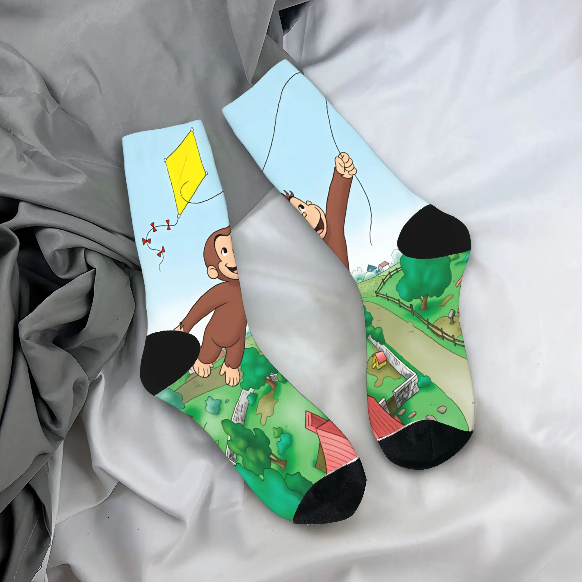 Curious George Monkey Socks  Design Stockings Anti Skid Couple Socks Quality Autumn Vintage Cycling Socks