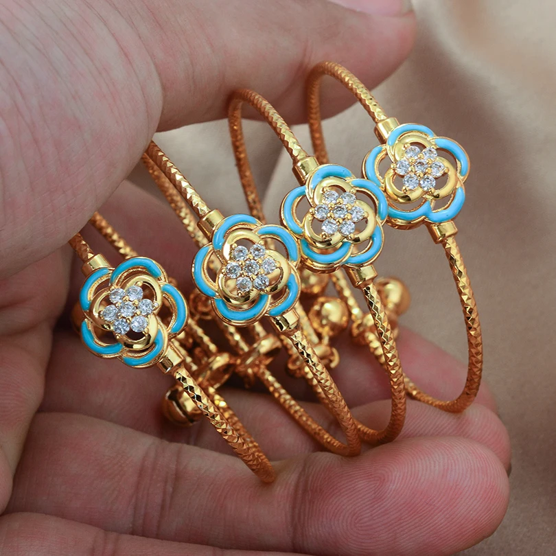 

4Pcs Dubai Arab Gold Color Ethnic Bracelet&Bangles for Baby Child Islam Muslim Arab Middle Eastern Wedding Copper Jewelry Bangle