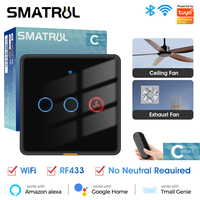 Tuya Smart WiFi RF433 Fan Ceiling Switch No Neutral Wire EU Wall Light Touch  Control 2 in 1 Switch Backlight Timing Voice App