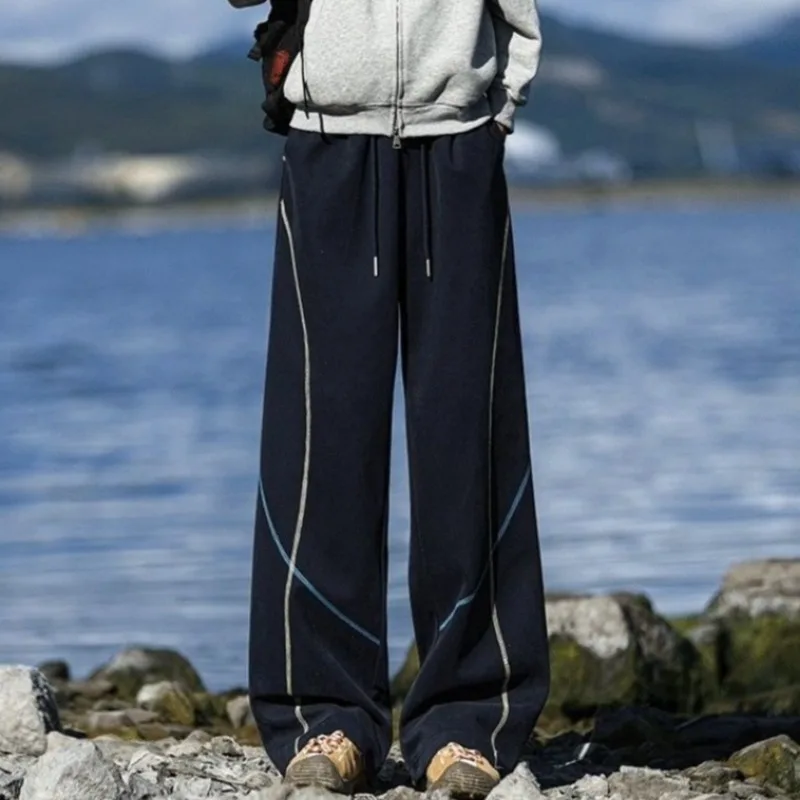 

Men's Autumn Winter Trendy Wide Leg Casual Sweatpants with Fashion Design Versatile Loose Pants​ Streetwear Trousers